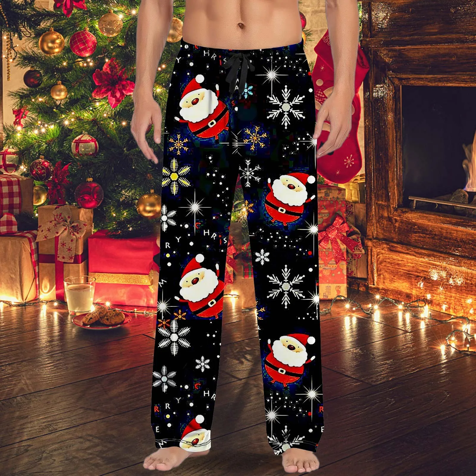 Weihnachten Winter Santa Claus Hosen Herren hässliche Weihnachten Pyjamas Overalls übergroße breite Bein Nachahmung Neujahr bedruckte Schlaf hose