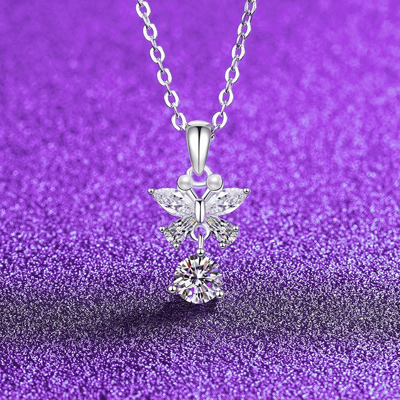

S925 Silver Gold Plated 0.5CT D Color Moissanite Runaway Princess Bow Pendant Necklace, Exquisite Jewelry.