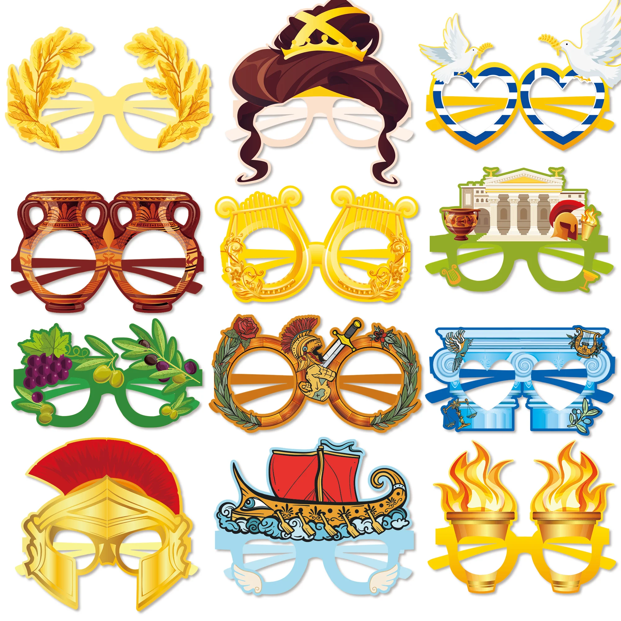 12pcs Greek Myth Theme Glasses Photo Booth Props Christmas Party Decoration Mask DIY Photography Prop Party Supplies