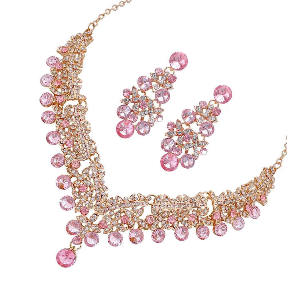 

1Set Sparkling Rhinestone Necklace Earring Set Exquisite Wedding Jewelry Women Charm Pendant Party Accessory