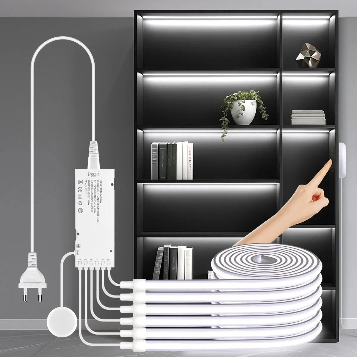 ソリッドcobネオンledストリップライトセット1-6個、調光可能なタッチ＆ハンドスイープモーションセンサー付き一体型照明、キャビネット用