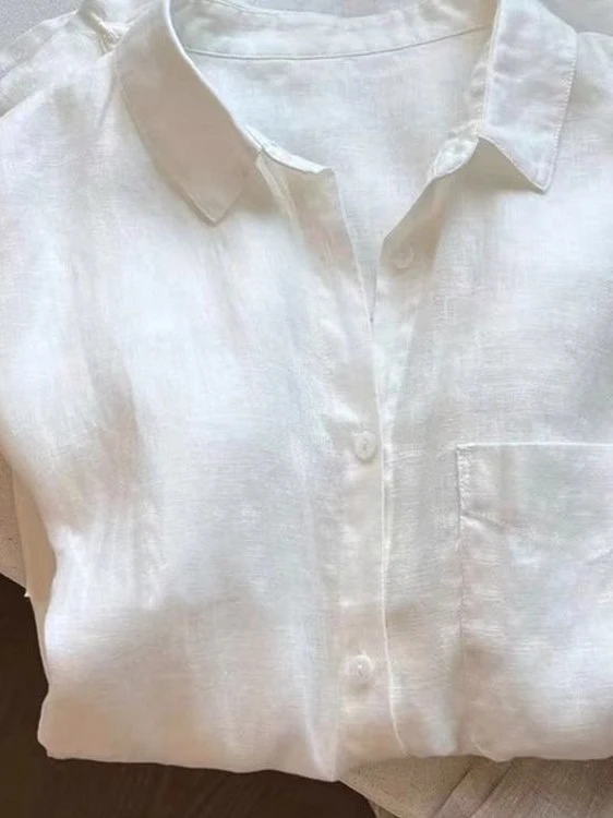 

Белый льняной свободный крой, летний женский тонкий длинный све, хлопково-льняной топ для похудения, высококачественный солнцезащитный топ