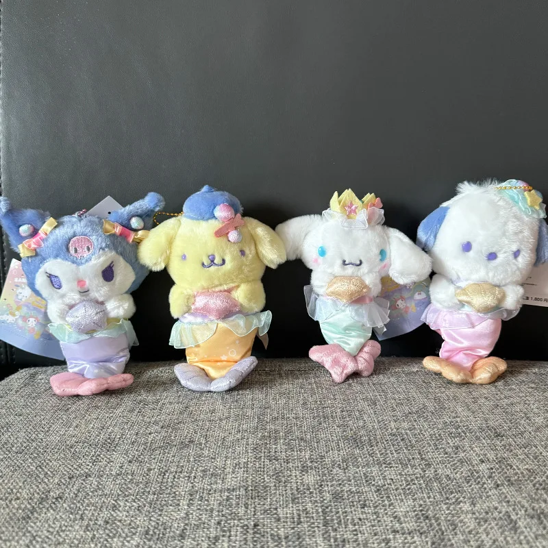 Kawaii Sanrio Cinnamoroll Pompom Purin Pochacco Ocean Mermaid Series Plush Pp Cotton Filling Keychain Commuter Bag Trinket Gift view 4