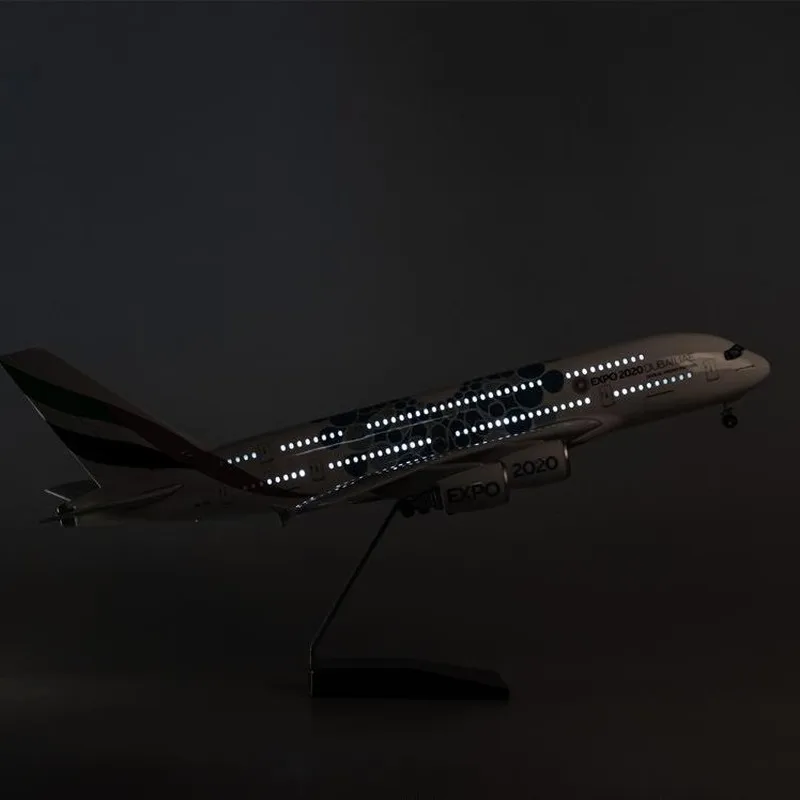 

A380 UAE Expo aircraft model with lights and wheels simulation static aircraft model ornament