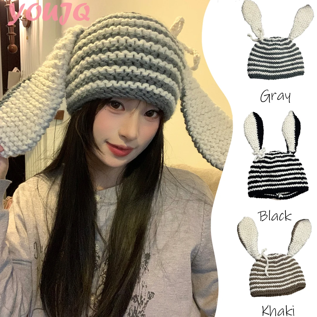 korean-style-cute-long-eared-hand-knitted-bonnets-hats-for-women-y2k-winter-new-arrival-woolen-cap-cartoon-rabbit-beanie-gorras