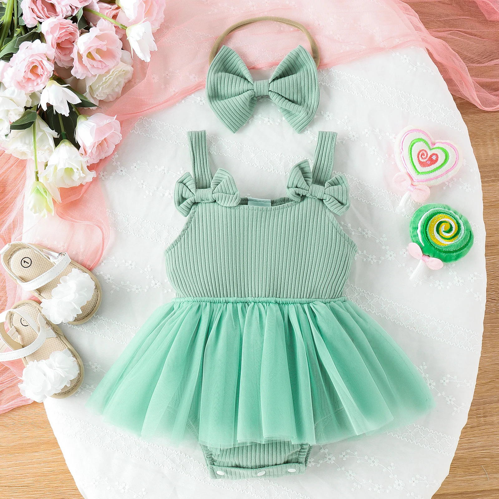 2PCS Summer 0-4 Years Old Baby Girl Baby Soft And Comfortable Simple Beautiful Multi-Color Pit Bow Patchwork Gauze Dress