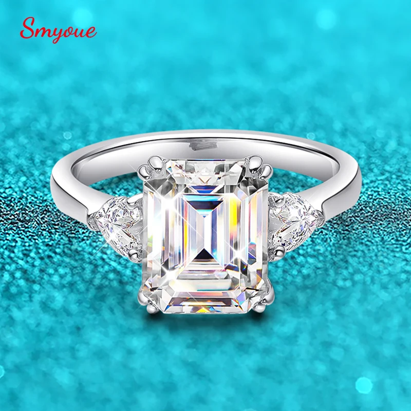 

Smyoue 4ct Emerald Cut Certified Moissanite Ring for Women D Color Lab Diamond Wedding Band Classic S925 Sterling Silver Jewelry