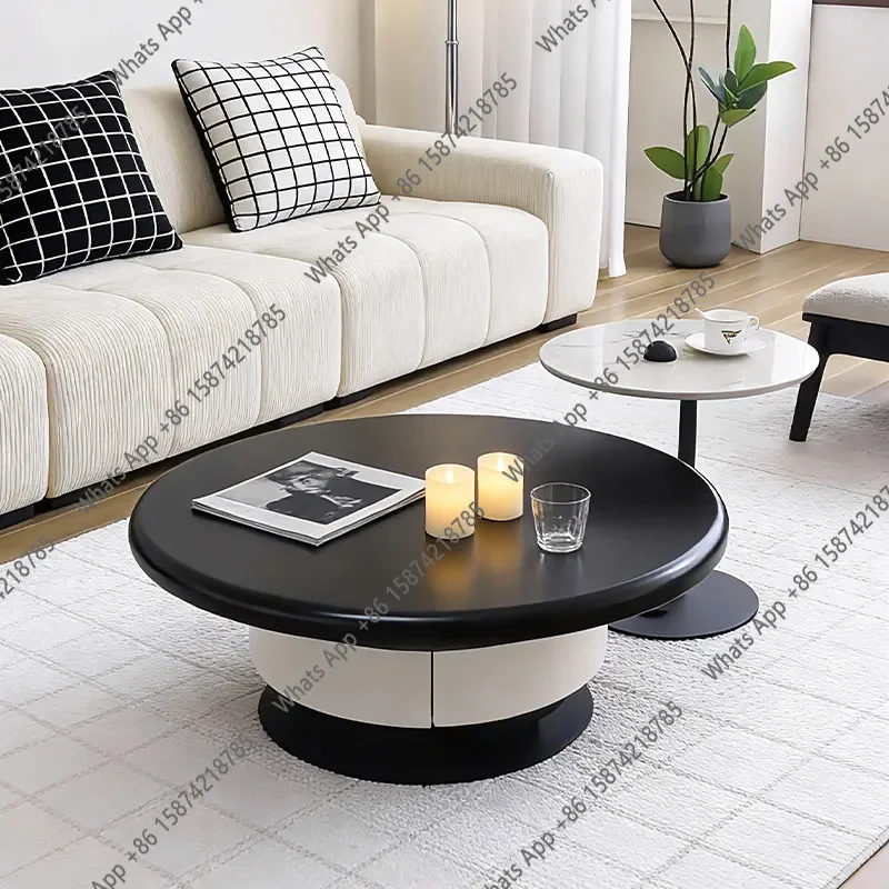 

X Italian Minimalist Suspended Coffee Table Combination Designer High-end Home Living Room Storage Drawer Paint Round Coffee Tab