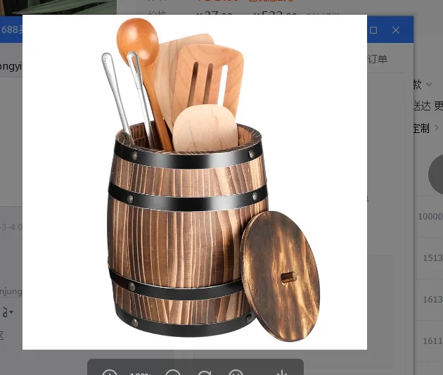 

Vintage Style Wooden Utensil Holder Cutlery Storage Barrel Shaped Organizer Kitchen Counter Space Saving Mini Size Desktop