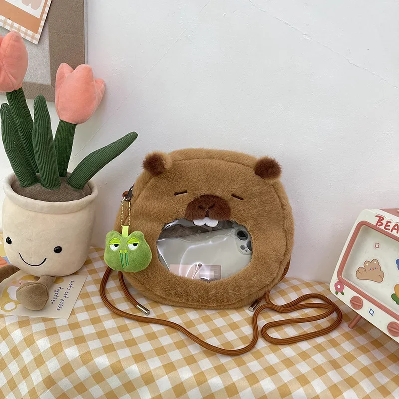 See-through Bag Stuffed Animals Plush Kawaii Capybara Portable Crossbody Bag Beautiful Exquisite Brithday Present for Children