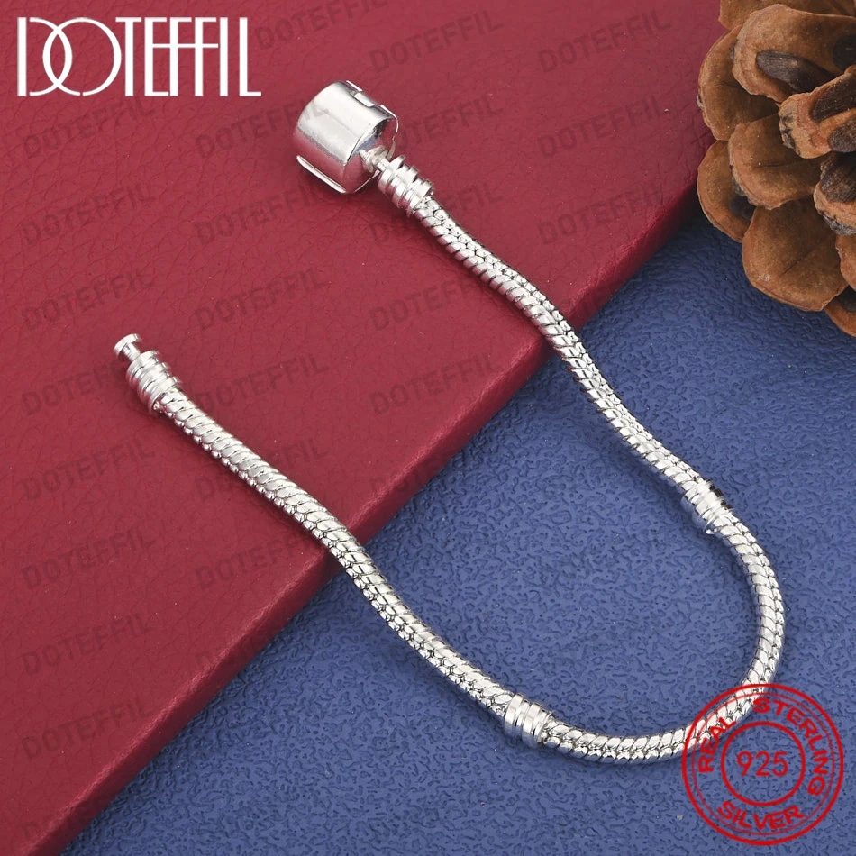 DOTEFFIL 925 Sterling Silver Handmade DIY Basic Bracelet Snake Chain Women Jewelry
