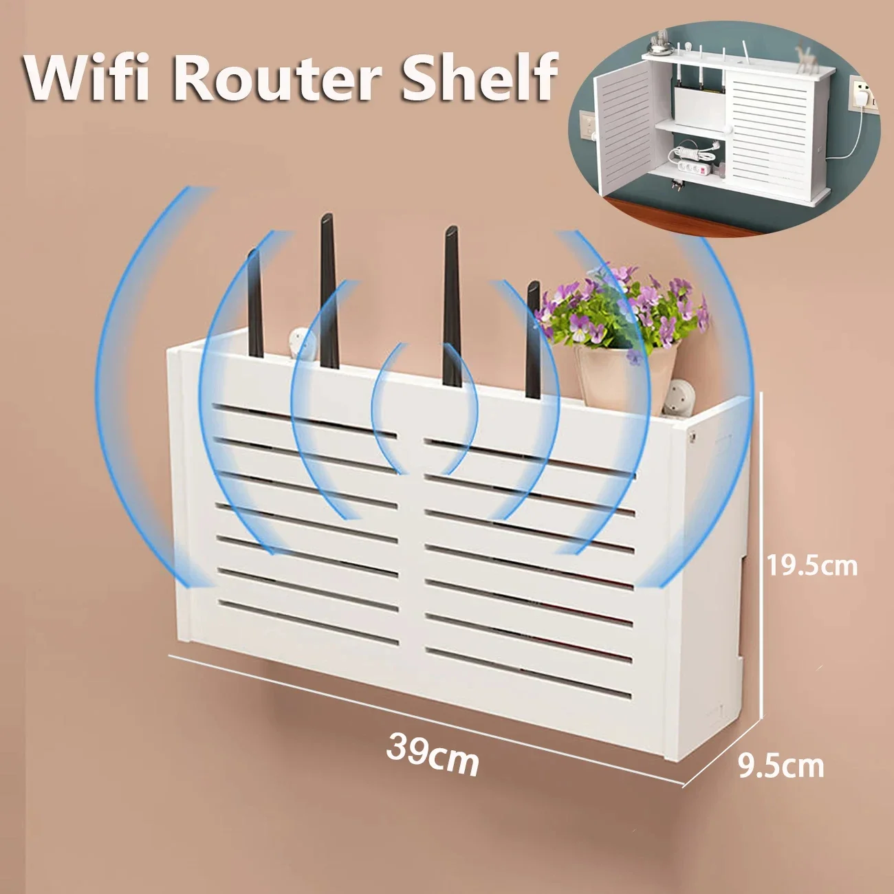 

Large Wireless Wifi Router Shelf Storage Boxes Cable Power Plus Wire Bracket Wood-Plastic Wall Hanging Plug Board DIY Home Decor