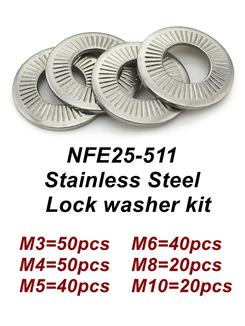 220pcs Lock Washer Kits NFE25 511 / SN70093 French Standard Washer Serrated Conical Spring Washer