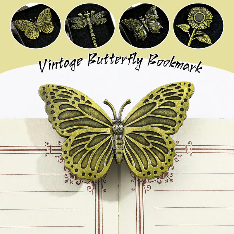 1PC Vintage Butterfly Bookmark Bronze Metal Book Clip Chinese Exquisite Brass Bookmark Student Book Holder School Stationery