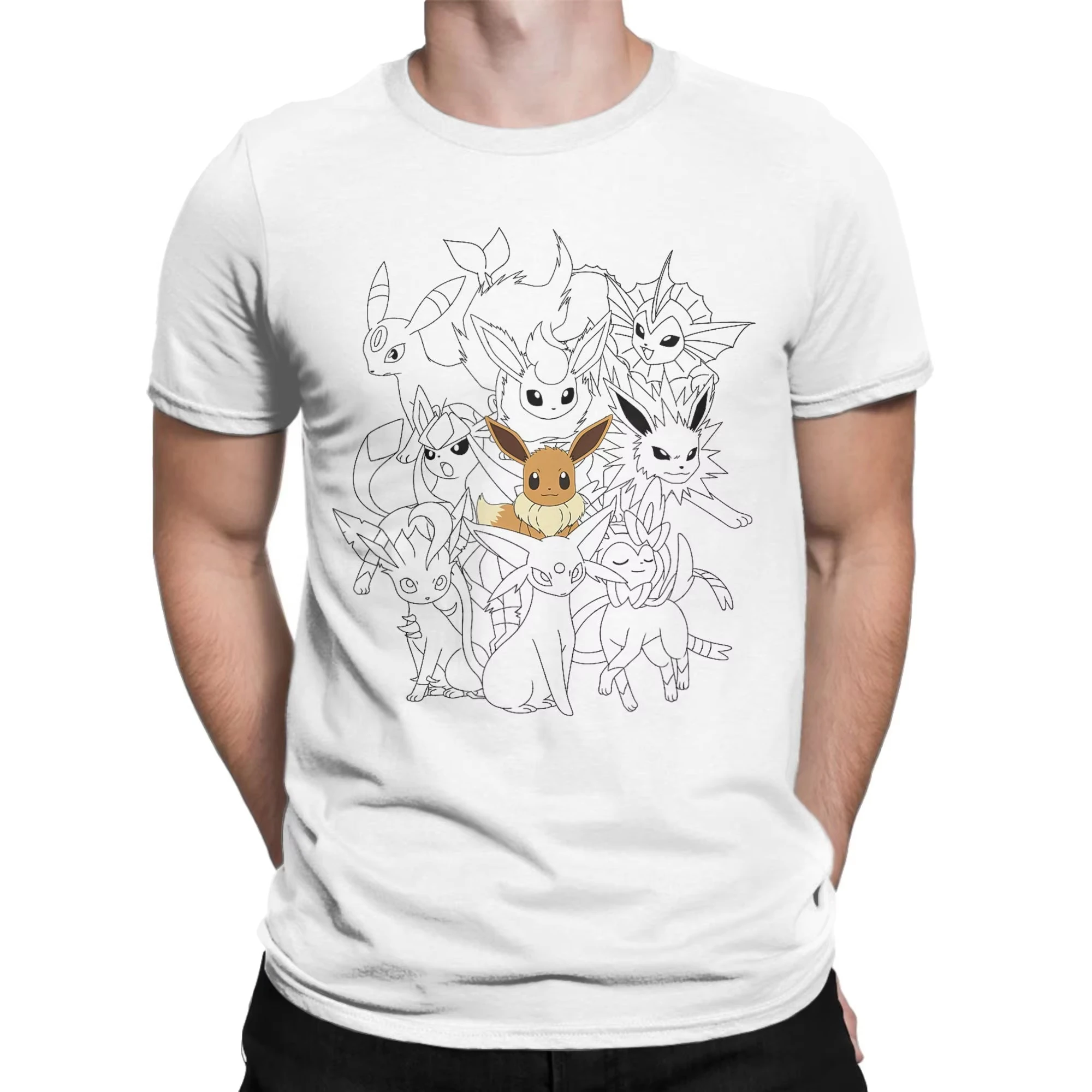 Pokemon Eevee Group T-Shirt Sommer-Baumwoll-T-Shirts für Männer Harajuku Casual T-Shirt Kurzarm Vintage Top Tees
