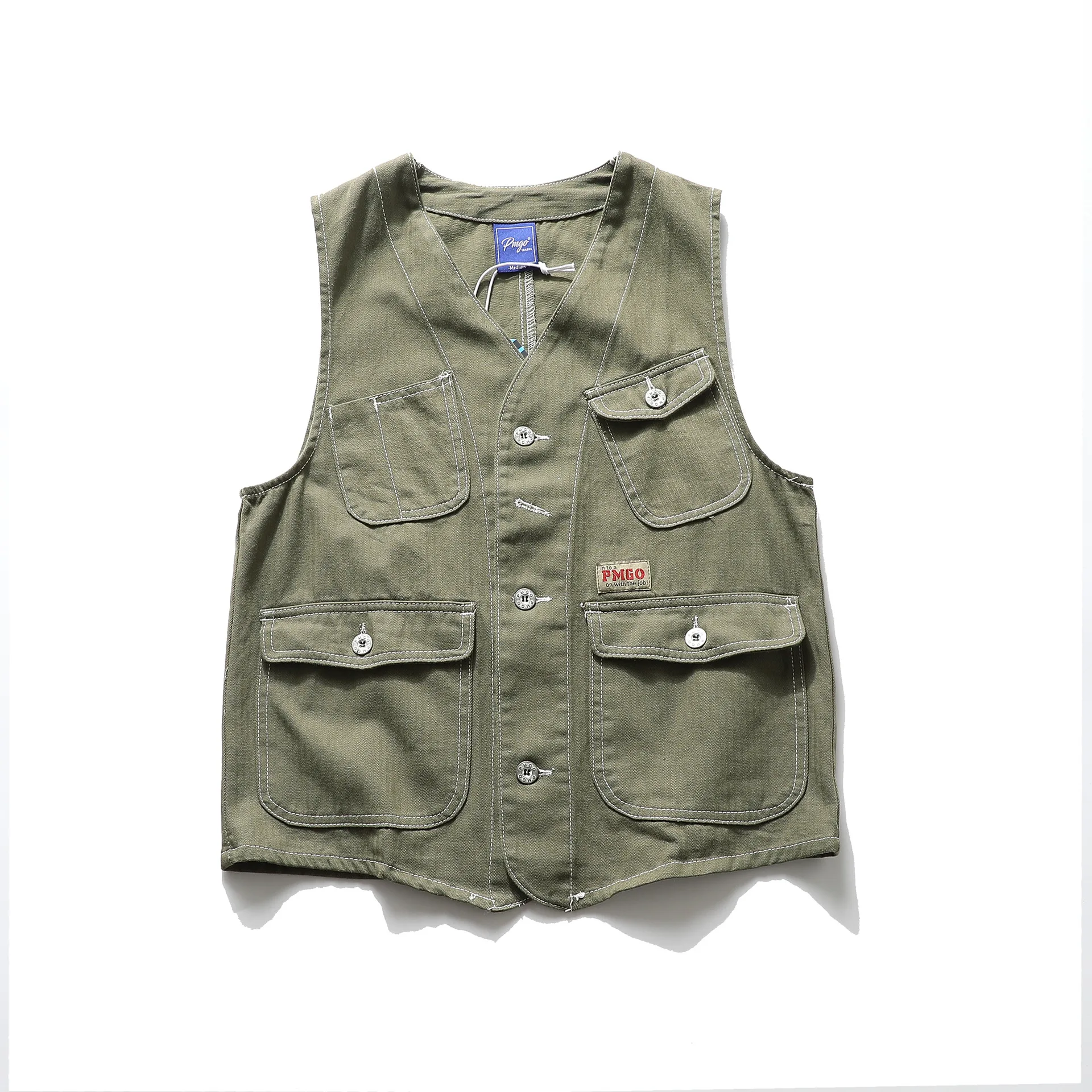 Harajuku Japanische Retro Casual Cargo-Westen für Herren, Leichte Kontrastnähte Outdoor-Funktionsweste, Old Money Ästhetik-Jacke – Detail 14