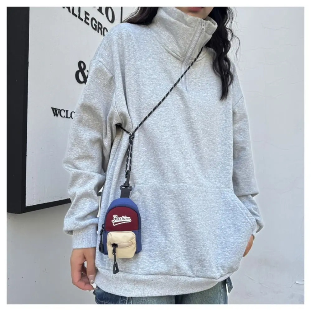 Cute Polyester Hanging Coin Purse Contrasting Color Small Earphone Storage Bag Anti-theft Key Bag
