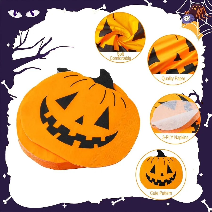 100 pièces serviettes en papier Halloween 3 plis fantôme citrouille chat noir serviette de déjeuner effrayant Dert dîner serviette à main pour la fête 6.5x6.5