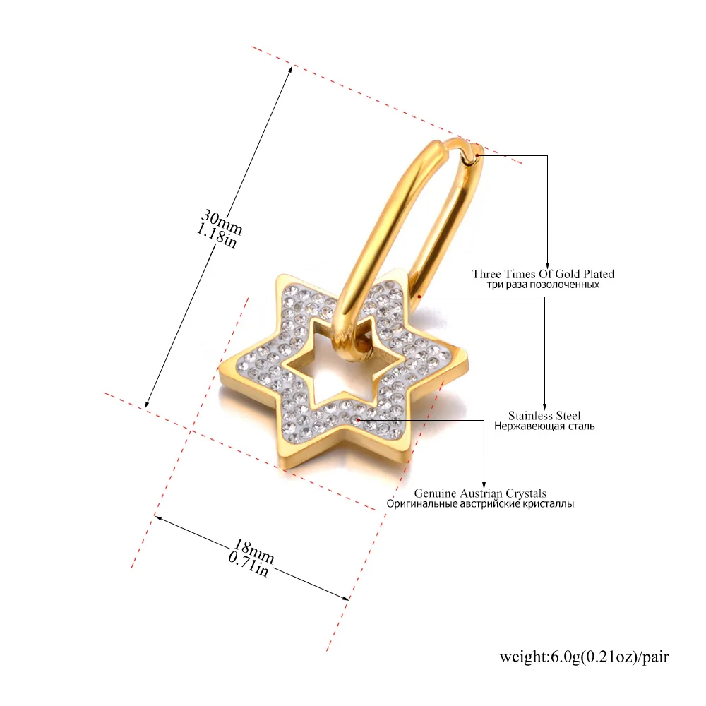 Lokaer Mode 316L Edelstahl Stern Herz Creolen Für Frauen 18K Gold PVD Überzogene Wasserdicht Täglichen Ohr Schmuck E24068 – Detail 2