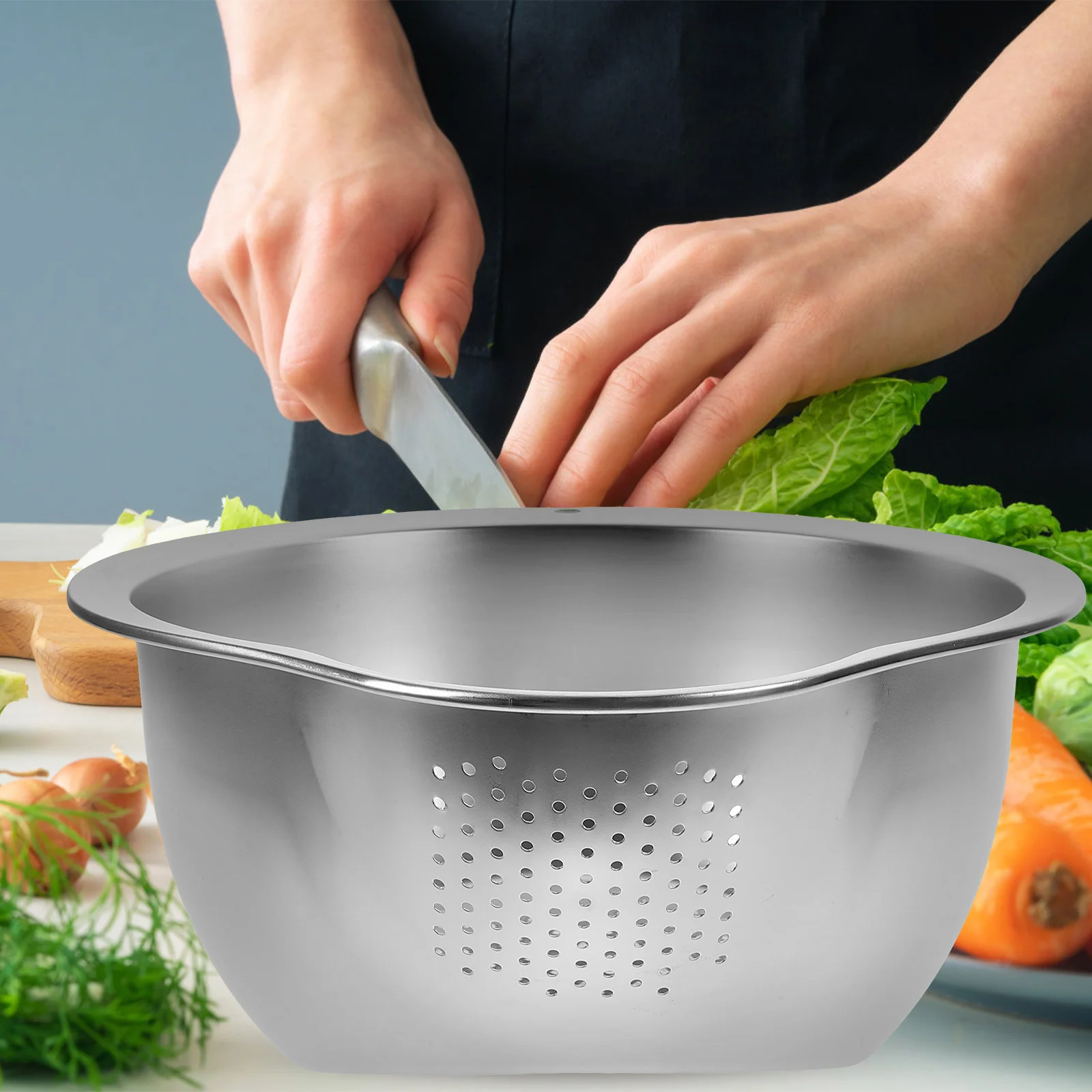 

Stainless Steel Rice Washing Large Capacity Draining Bowl For Vegetable Fruit Kitchen Food Cleaning Household Washing