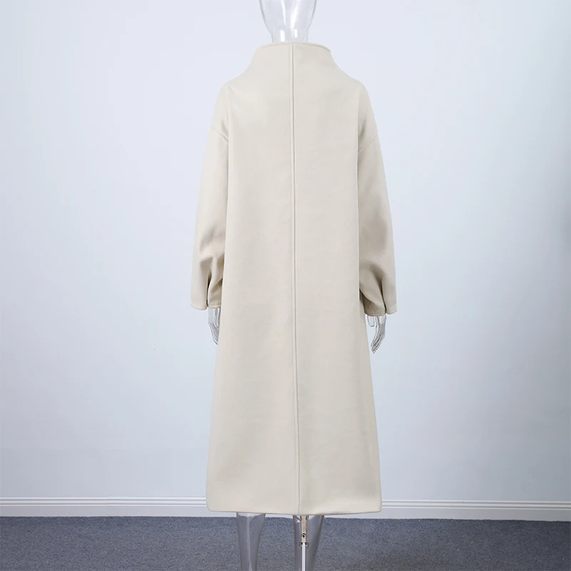 Eleganter Schicker Stehkragen-Wollmantel mit Langen Ärmeln, Einreihig, Locker Geschnitten, Warmer Wintermantel für Damen, Lässige Streetwear, Neu – Detail 4