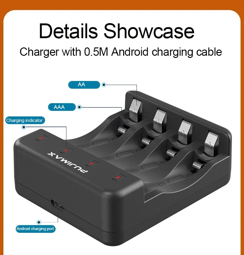 For Rechargeable Nickel-zinc Batteries Smart 4-bay Nickel-zinc Battery Charger with LEDs Charging Cable Smart Fast Charging