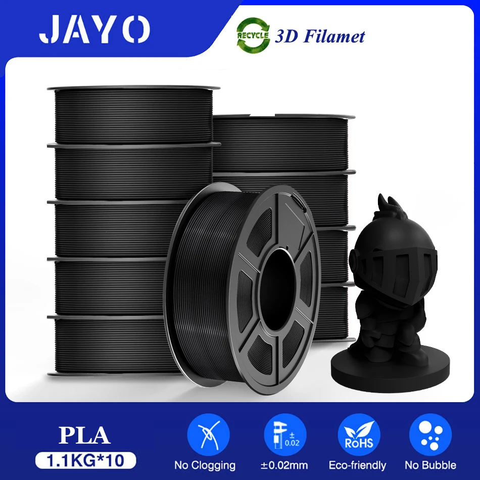JAYO PLA 3D-filament 1,75 mm 10 rollen / set PLA + / zijde PLA / PLA mat / PETG 3D-printerfilament voor FDM zwarte 3D-printenmaterialen