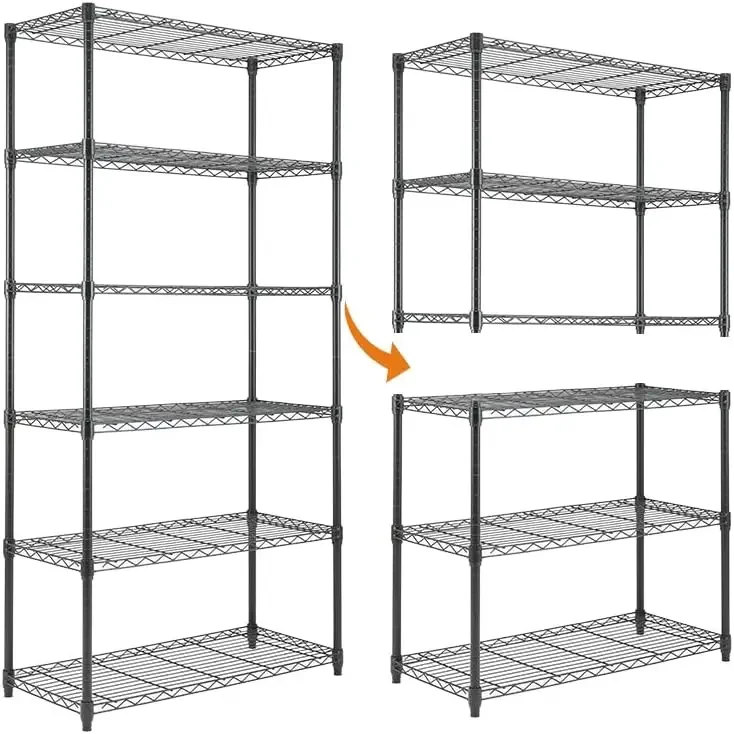 

6-Shelf Shelving Unit, Changeable into 2 of 3-Shelf Units, Adjustable Heavy Duty Steel Wire Shelves,350 lbs Loading Capacity Per
