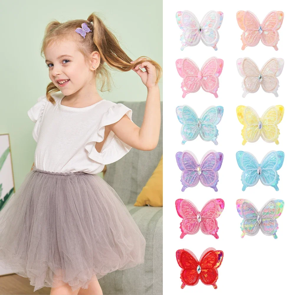 6 Teile/satz Pailletten Schmetterling Elastische Haarbänder für Mädchen Nette kinder Haar Zubehör Pferdeschwanz Krawatten Baby Kopfbedeckungen