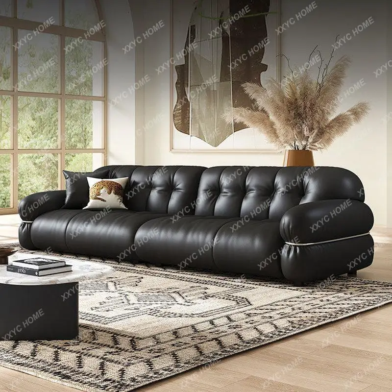 Light luxury Deli sofa, brown sugar cloud leather sofa, antique black small apartment sofa in the living room