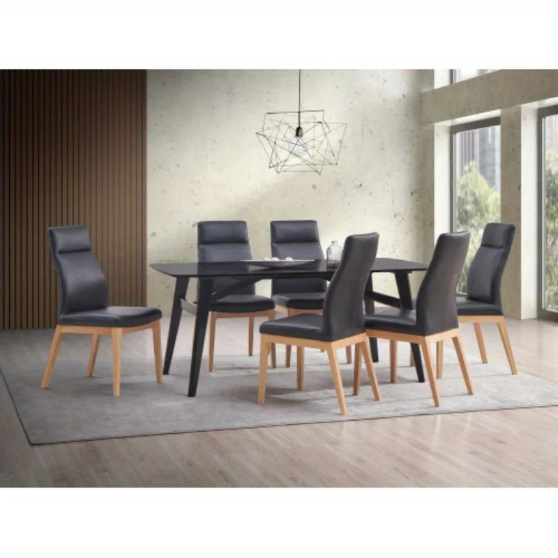 Set of 2 Side Chairs with Black Leather, Sleek Style