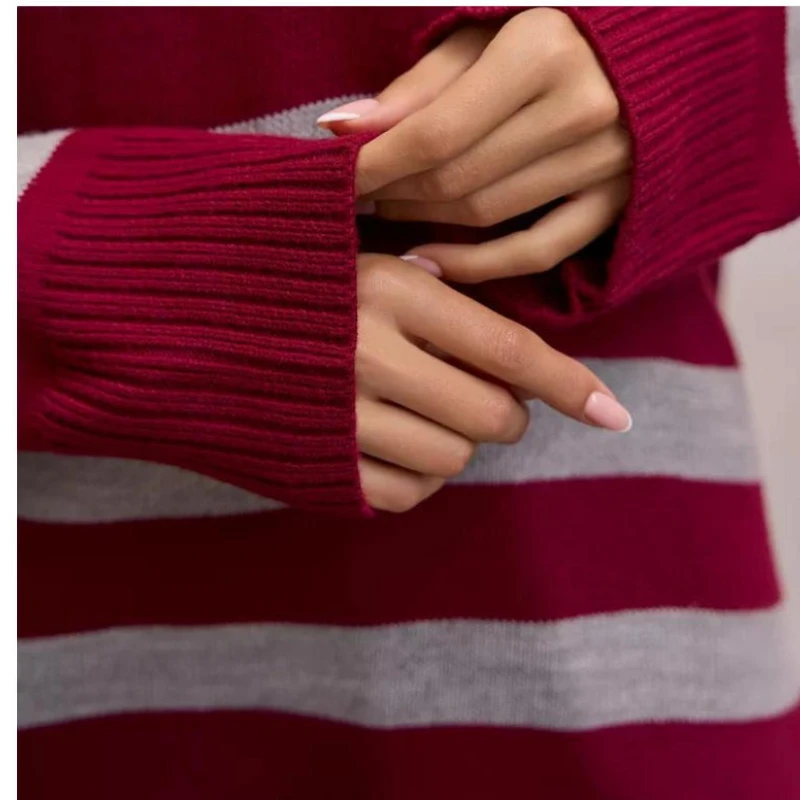 

Knitted Sweater 2025 Autumn and Winter New Product Casual Striped Loose Round Neck Pullover Sweater Jacket for Women
