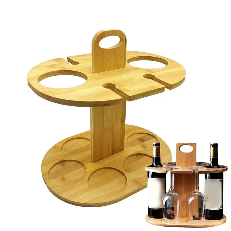 

Wine Glass Holder Wooden Wine Bottle & Glass Holder Creative Goblet Hang Drain Rack Portable Picnic Table For Wine Bottle Glass