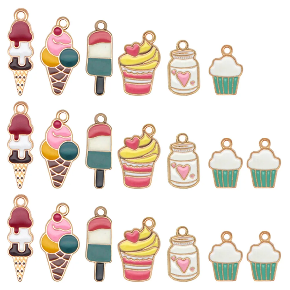 40Pcs Dessert Charms Ice Cream Enamel Alloy Charms Bright Electroplated DIY Jewelry Accessories for Keychains Sweater Chains
