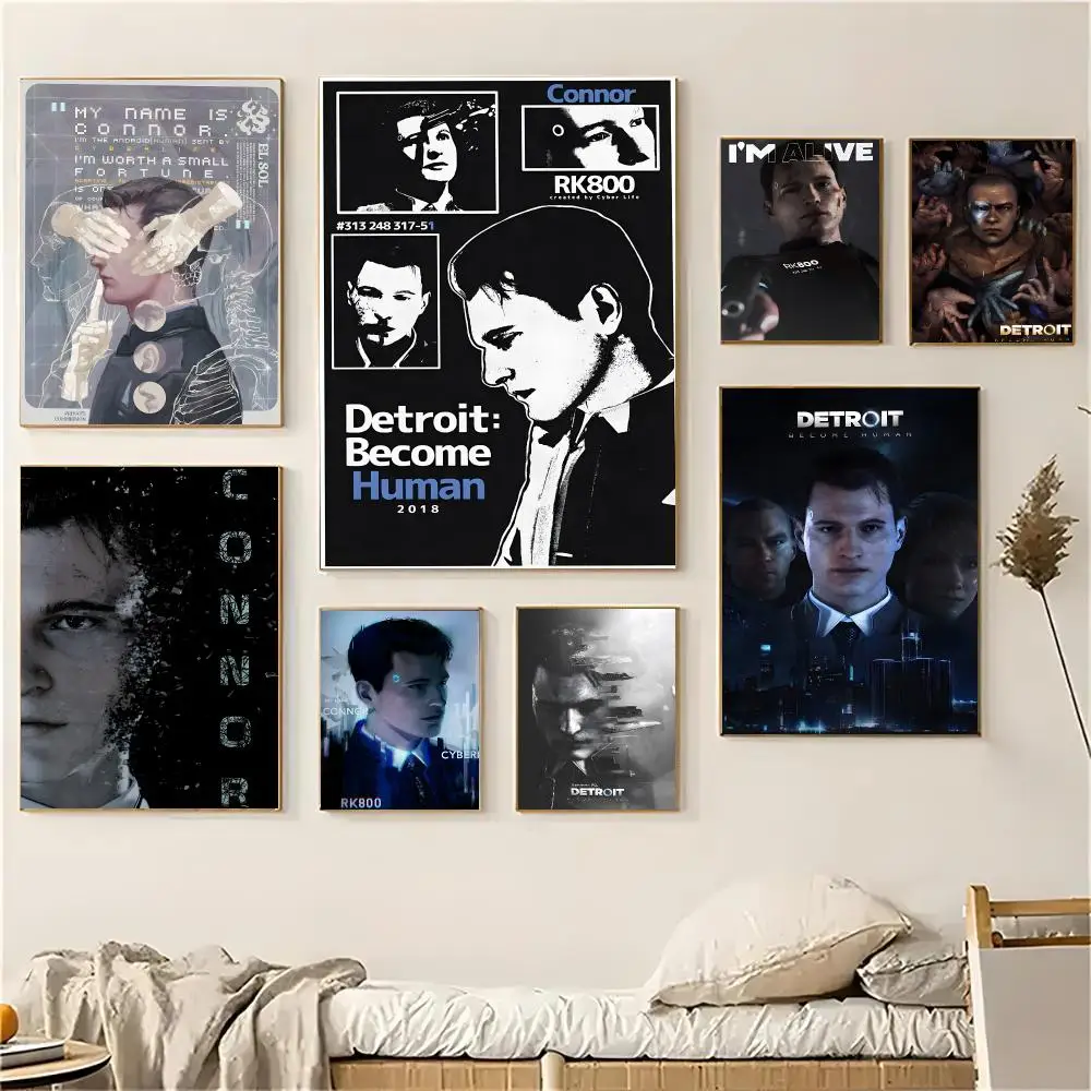 Detroit Become Human Anime Poster Self-adhesive Living Room Bedroom Party Bar Decor Moisture-proof Fade-resistant HD
