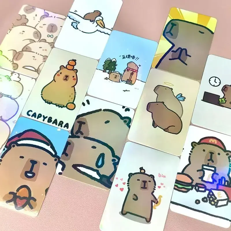 New 50 Pieces Capybara Laser Cards Cartoon Double Sided Printing Cards Kids Toys Birthday gift