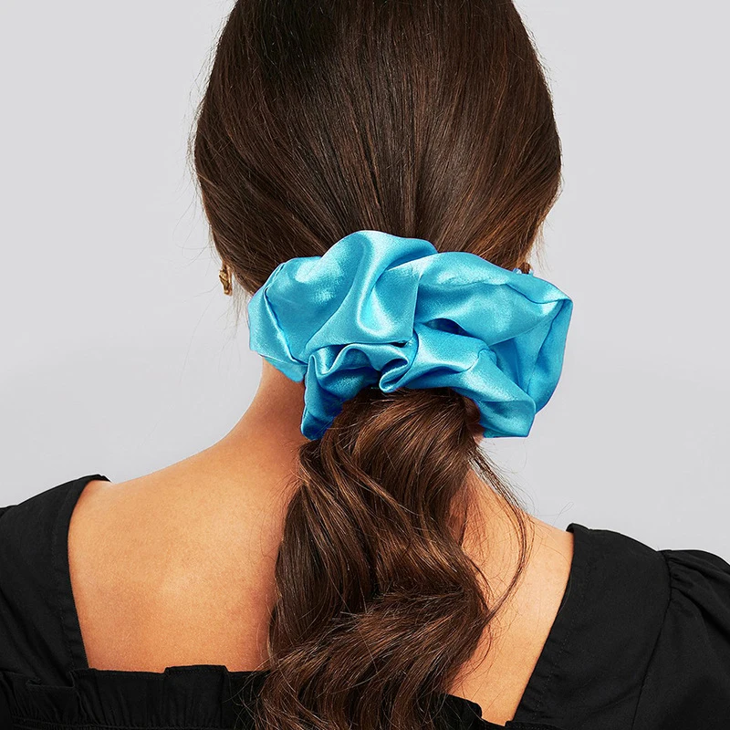 Rimiut New Silk Large Tie Hair Pure Color Retro Large Crinkled Satin Chiffon Hair Band for Women Hair Tie Rope Accessories Girl