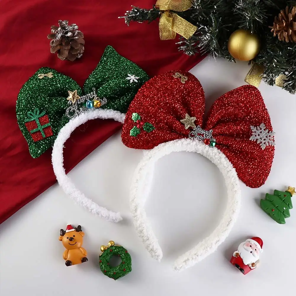 

Elegant Plush Bowknot Hair Hoop Non-slip Snowflower Christmas Hairband Head Wrap Korean Style Christmas Headband Ladies