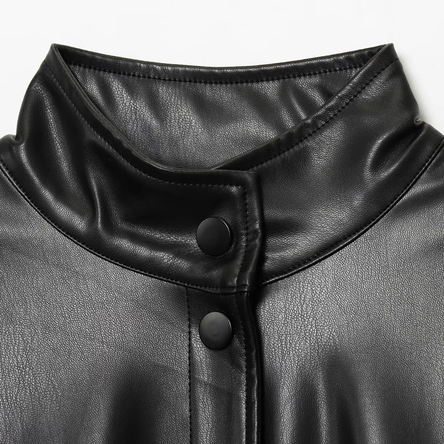 معطف Jaet ذو ياقة عالية من الجلد الصناعي من Faionable معطف JNLEAOG للسيدات لخريف جديد ملابس خارجية من ألياف البوليستر