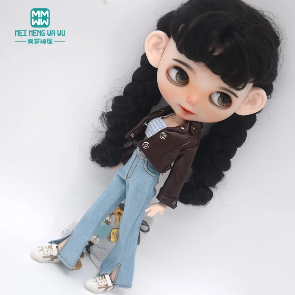 28-30cm Blyth Doll Clothes Azone OB 24 Fashion Leather Jackets Jeans Flared Pants Tube Top Accessories Girls Gift Toys