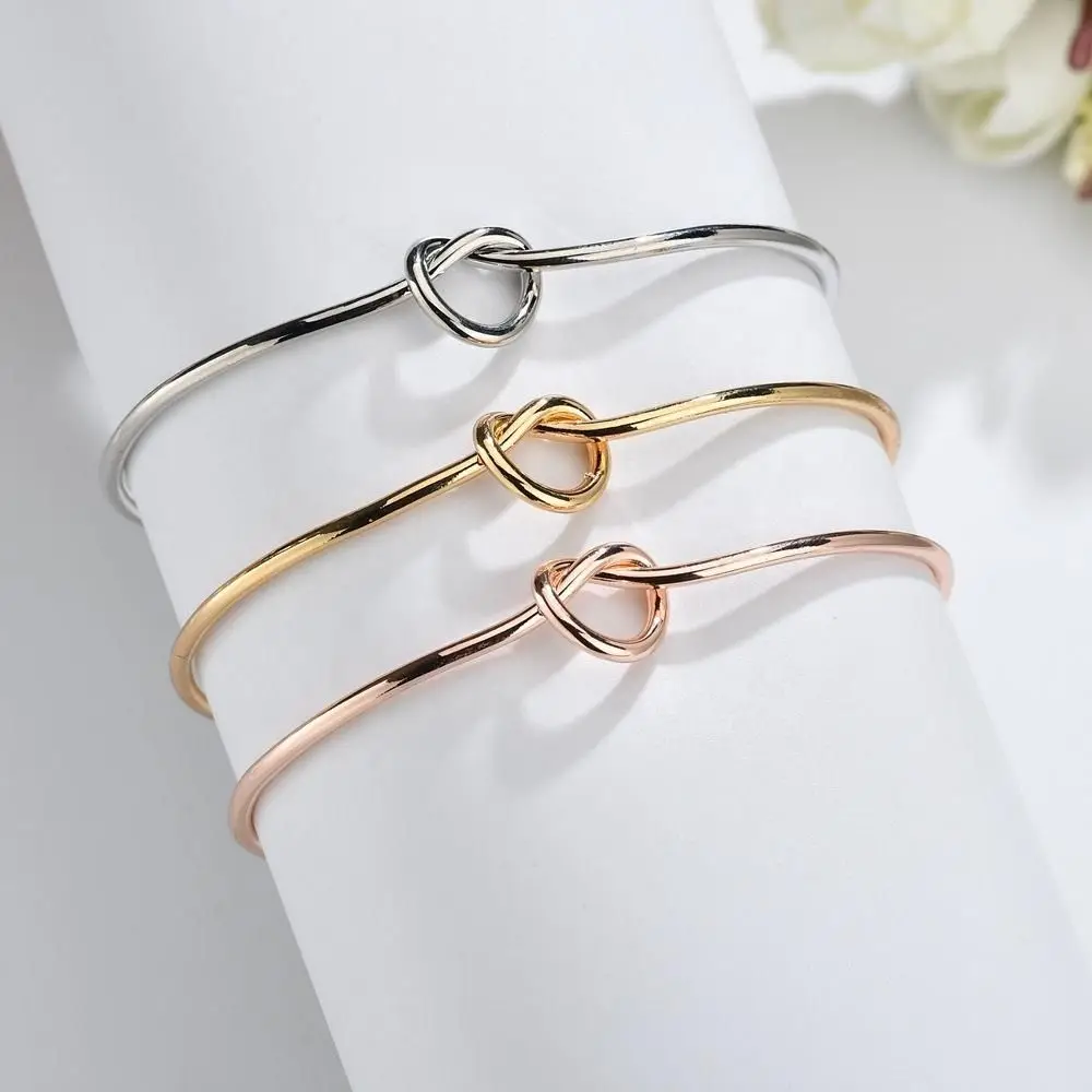 The Knot Fashion Jewelry Wedding Bridesmaid Proposal Gifts Love Knot Bracelets Open Cuff Bangles for Women Girls Tie The Knot