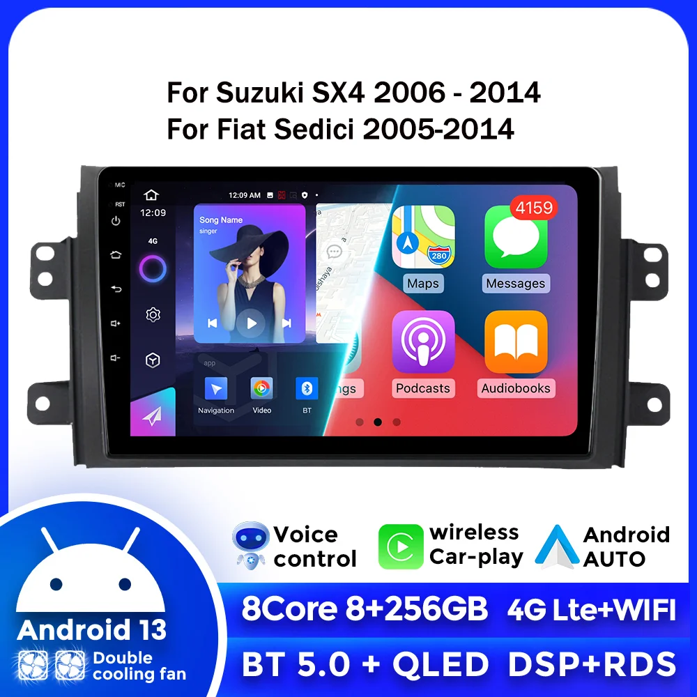 

4G LTE 2Din CarPlay Auto Radio For Suzuki SX4 2006 - 2014 Fiat Sedici 2005-2014 256GB ROM Android 13 Multimedia Player BT WiFi
