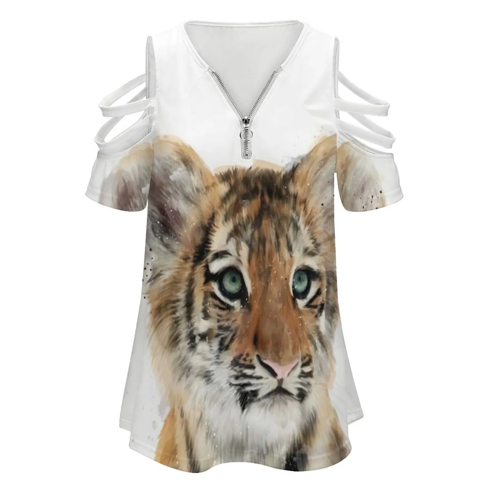 Little Tiger Fashion Print Women Ladies Girls T-Shirt Harajuku Round Neck Short Sleeve Tops & Tees Tiger Tigers Baby Cute