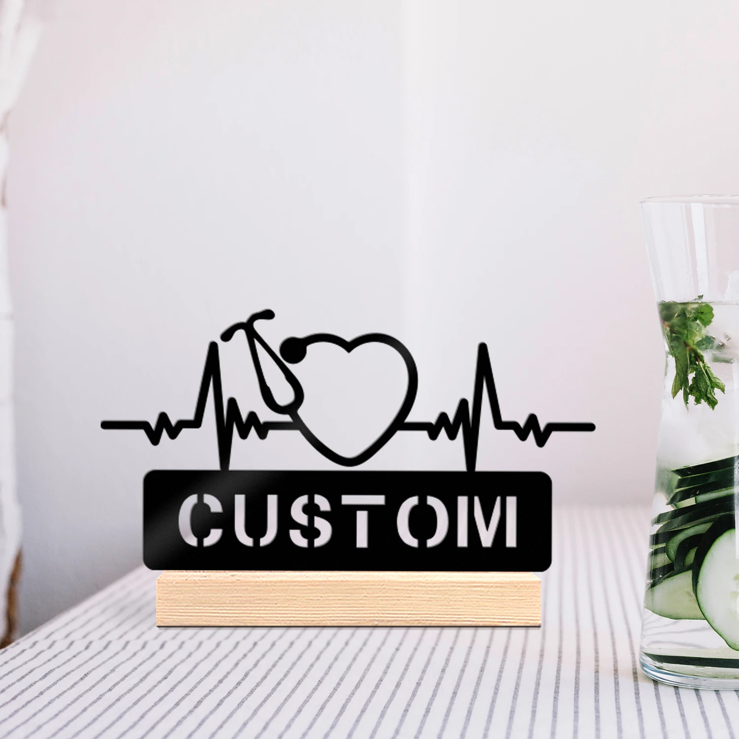 1pc Unique Personalized Metal Statue Ornaments Customizable Content Equipped with Wooden Base Festival Ornaments and Decorations