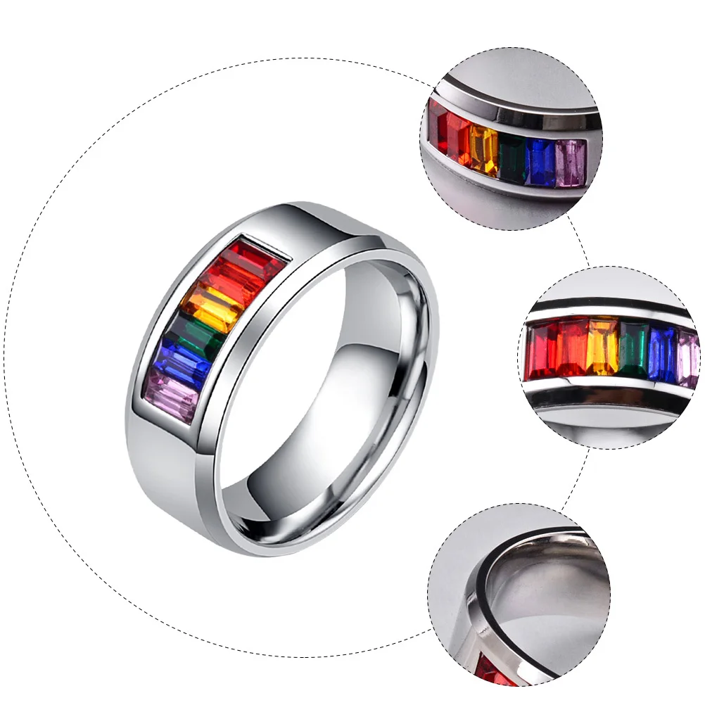 

1 шт., кольцо гордости из титановой стали, радужные красочные стразы, стильное украшение на палец, элегантные шикарные ювелирные изделия