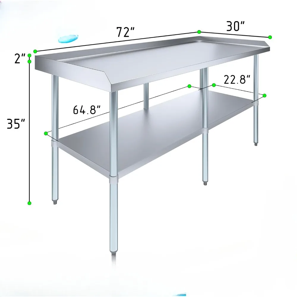 Commercial Work Table with Backsplash and Sidesplashes Stainless Steel Prep Table for Kitchen, Restaurant, Garage, Laundry