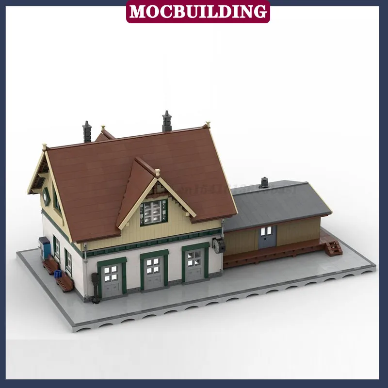 MOC Stedelijke Architectuur Treinstation Model Assemblage Bouwsteen Locomotief Huis Spoorweg Collectie Serie Speelgoed Geschenken
