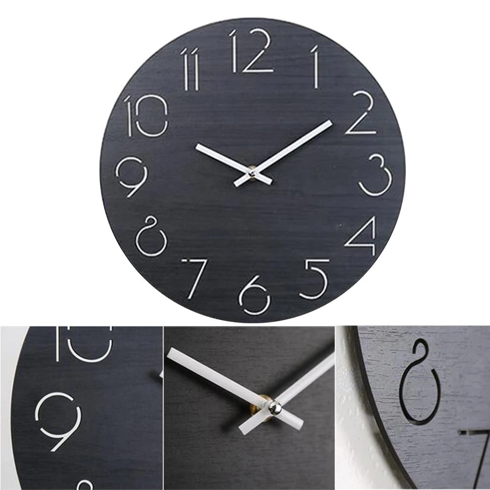 

Wooden Wall Clock Round Decorative Hanging Creative Bedroom Living Room Office Kids Home Precise Quiet