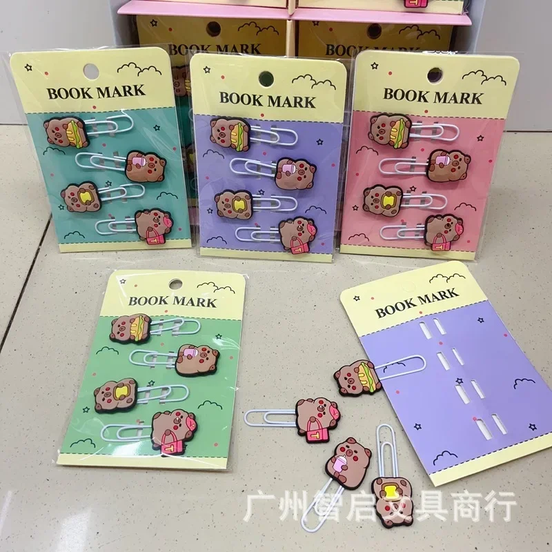 New 4Set Capybara PVC Bookmarks Cartoon Page Holder Paper Clip Shool&Office Supplies Student Stationery Acessories Birthday gift