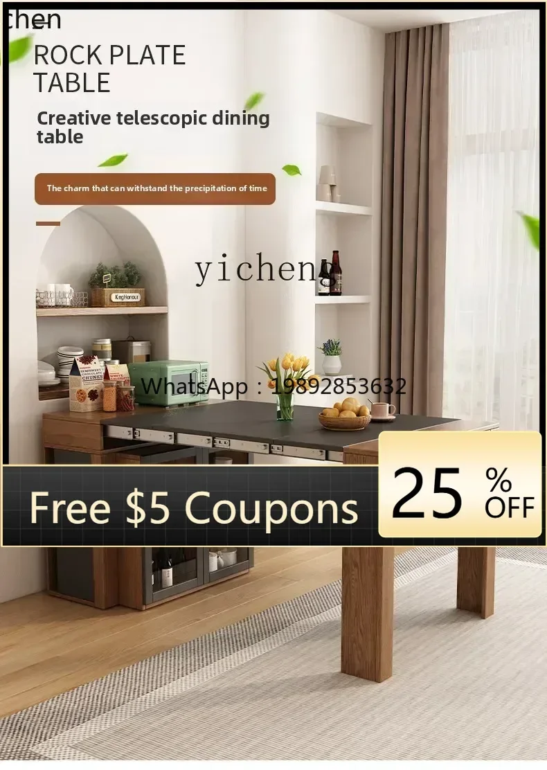 

ZZ Extendable Dining Table and Chair Set Modern Simple Folding Storage Sideboard Dining Table Integrated